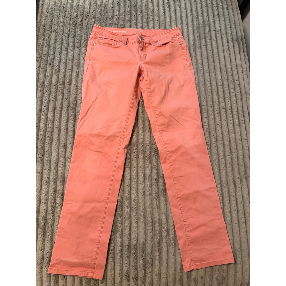 Ann Taylor Loft Modern Straight Leg Pants Coral Pink Size 26/2 Cotton Stretch